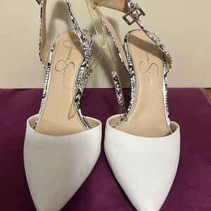 Jessica Simpson White and Silver Heels